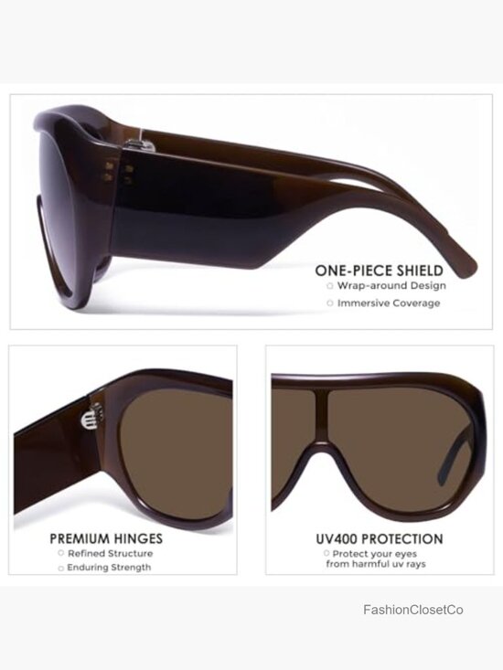 Oversized Retro Shield Sunglasses UV400 Protection Polycarbonate Lens main image 7